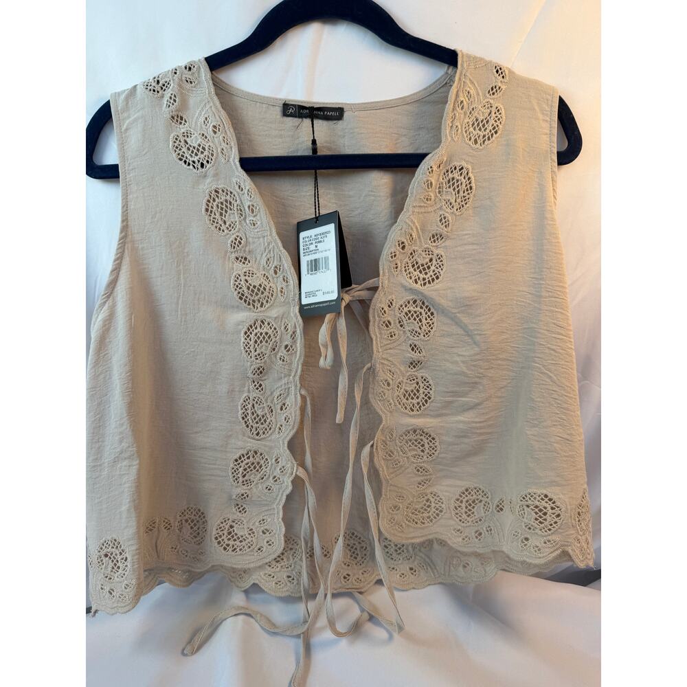 Adrianna Papell Airflow Tie Front Cutout Vest Pebble Lace Sz Med NWT